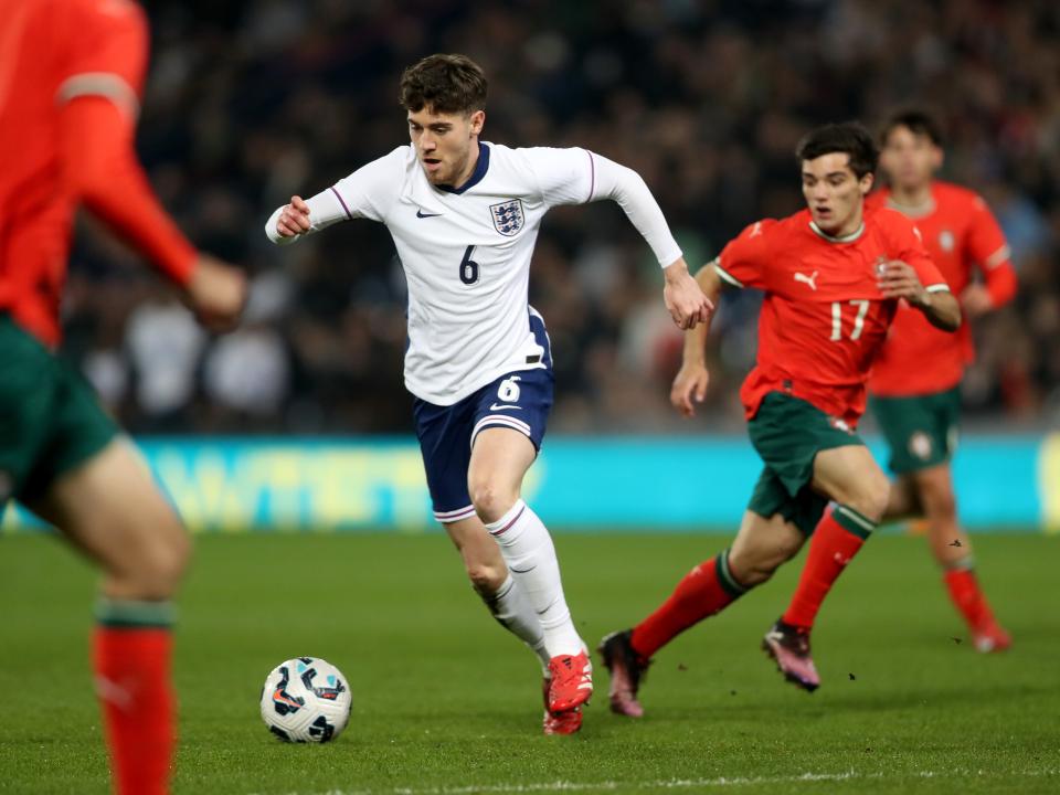 Hayden Hackney in action for England U21s v Portugal at The Hawthorns