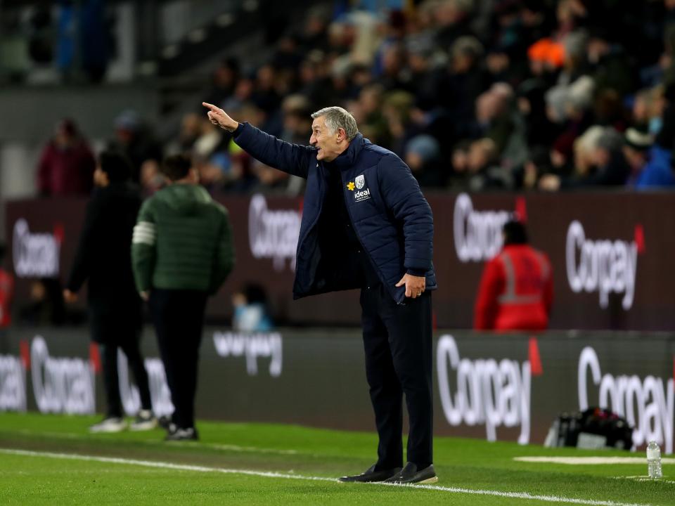 Tony Mowbray on the side of the pitch at Turf Moor