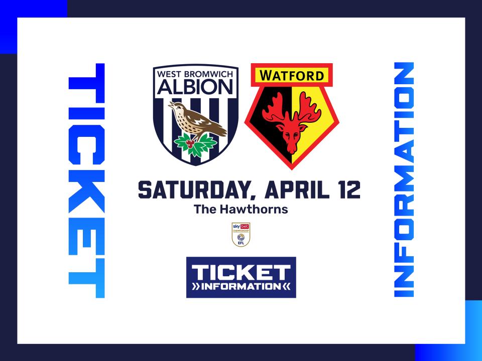A ticket graphic displaying information for Albion's game against Watford