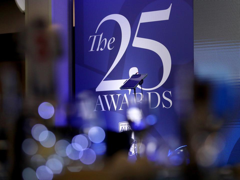 The 25 awards banner up in the Richardson Suite at The Hawthorns ahead of the end of season awards dinner