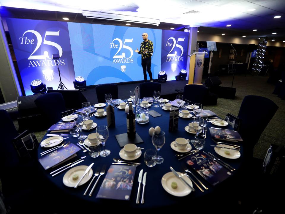 A general table view in the Richardson Suite at The Hawthorns ahead of the end of season awards dinner