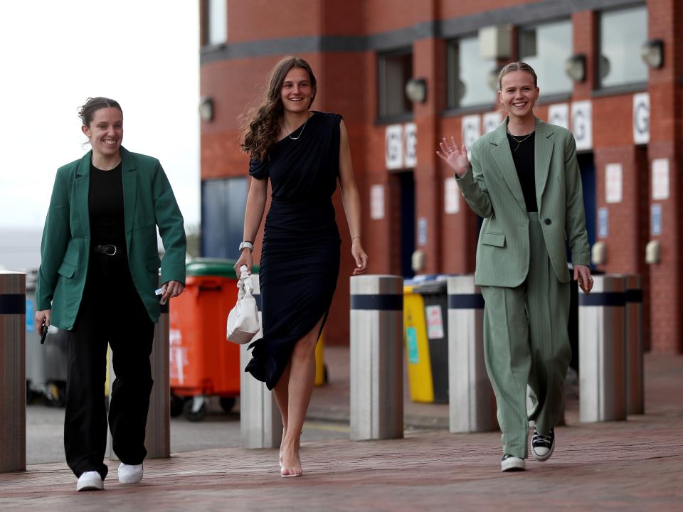 Kate Evans, Izzy Green and Phoebe Warner arriving at The Hawthorns for the end of season awards dinner