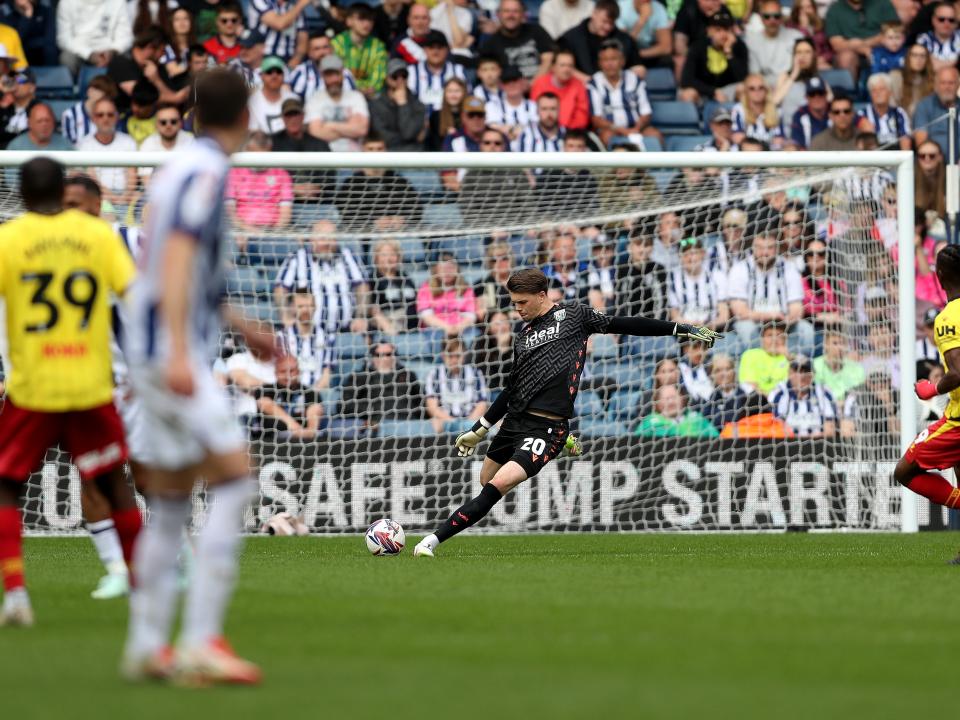 Josh Griffiths kicking the ball long against Watford