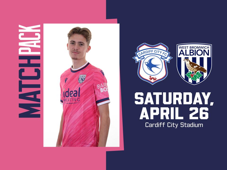 Pink match pack graphic for Cardiff City with an image of Isaac Price wearing the pink kit with Cardiff & WBA badges on