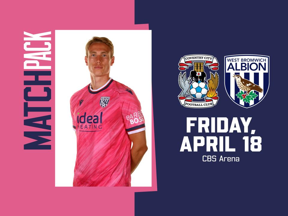 Pink match pack graphic for Coventry City with an image of Torbjørn Heggem wearing the pink kit with Coventry & WBA badges on