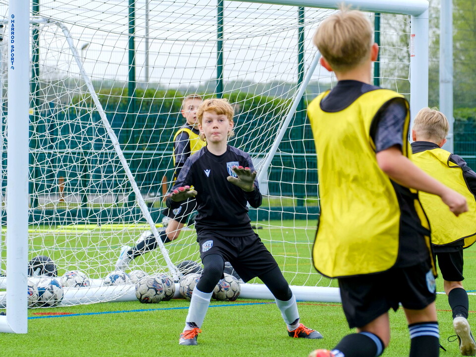 Goalkeeper preparing to save the ball.