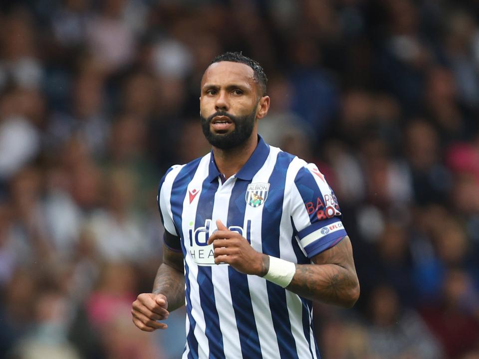 Kyle Bartley in action for Albion in the home kit 