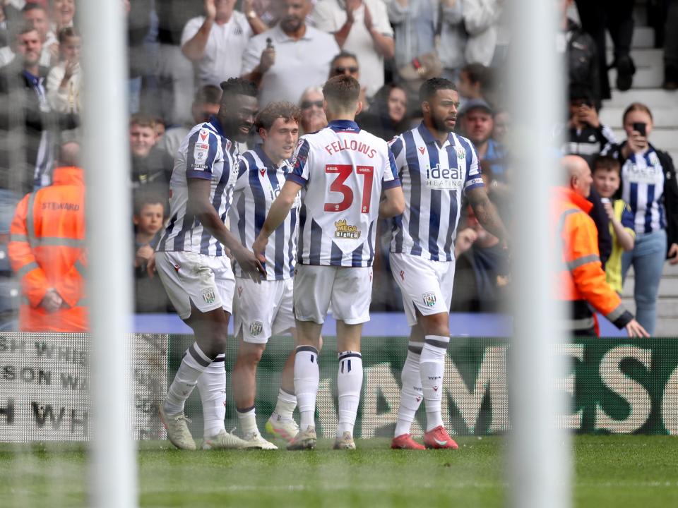 Callum Styles celebrates scoring against Luton Town with team-mates