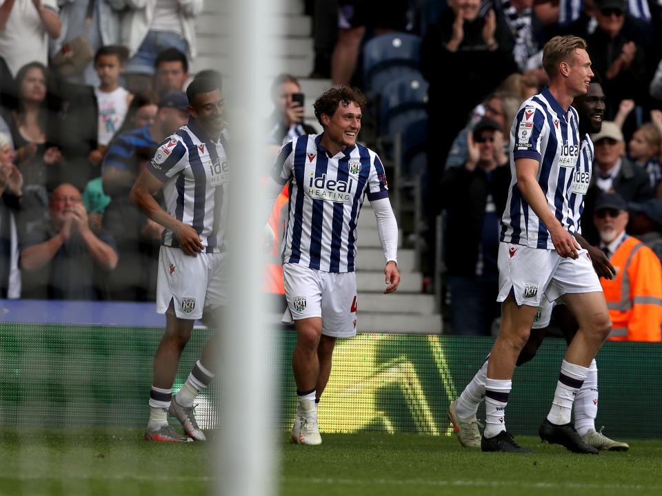 Callum Styles celebrates scoring against Luton Town with team-mates