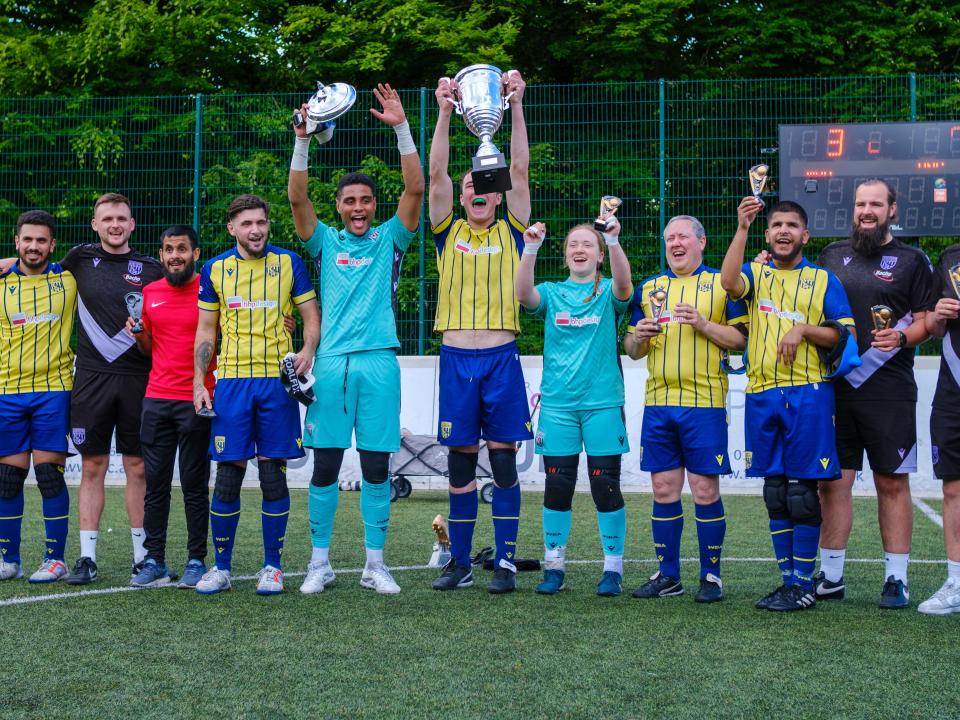 Albion Blind celebrate.