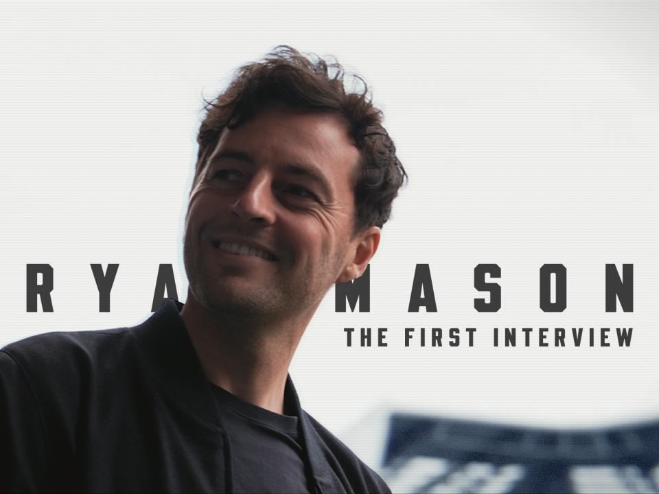 Ryan Mason's first interview graphic with an image of him smiling on