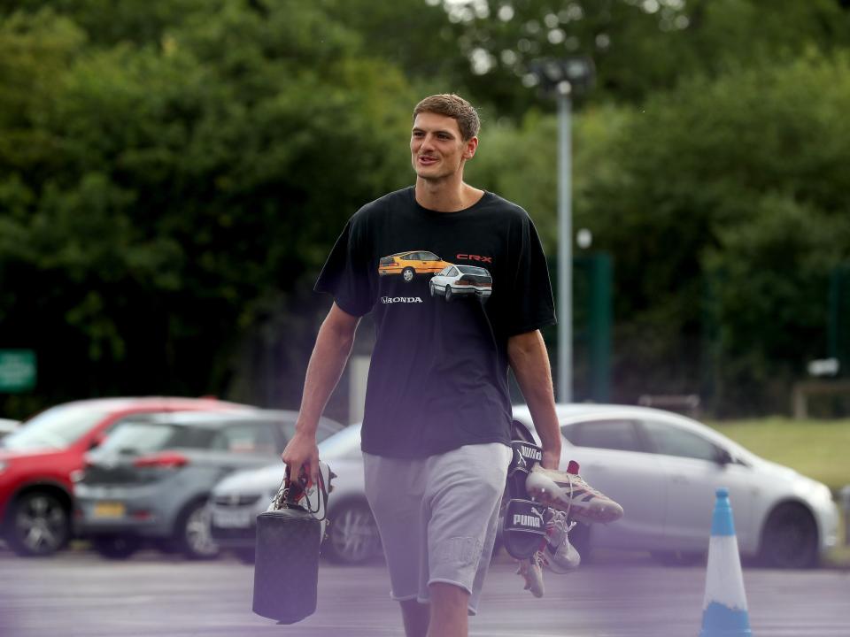 Caleb Taylor arriving at the training ground for the first day of pre-season