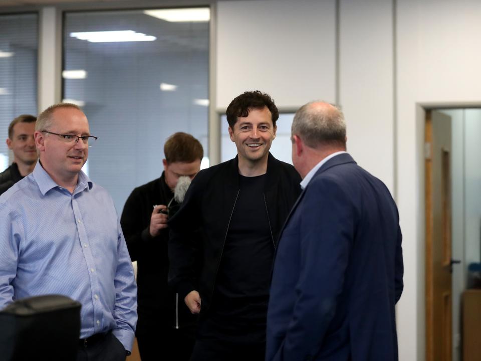 Ryan Mason chatting to staff members 