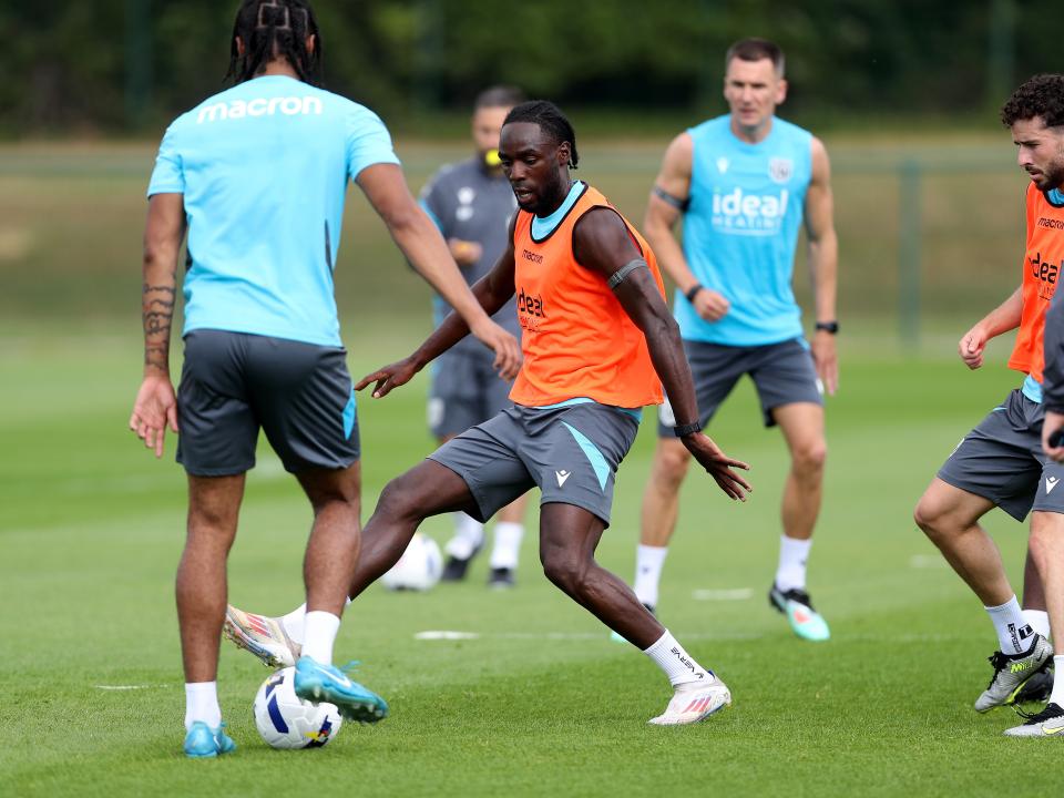 Devante Cole looking to intercept the ball during a training session