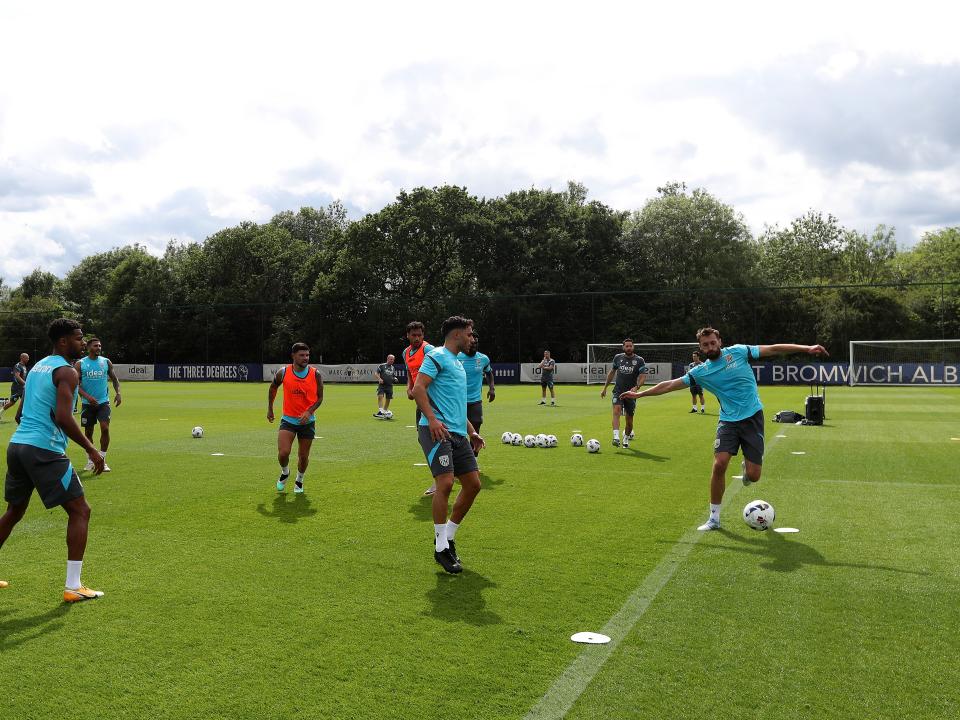 A general view of several players involved in a training session 