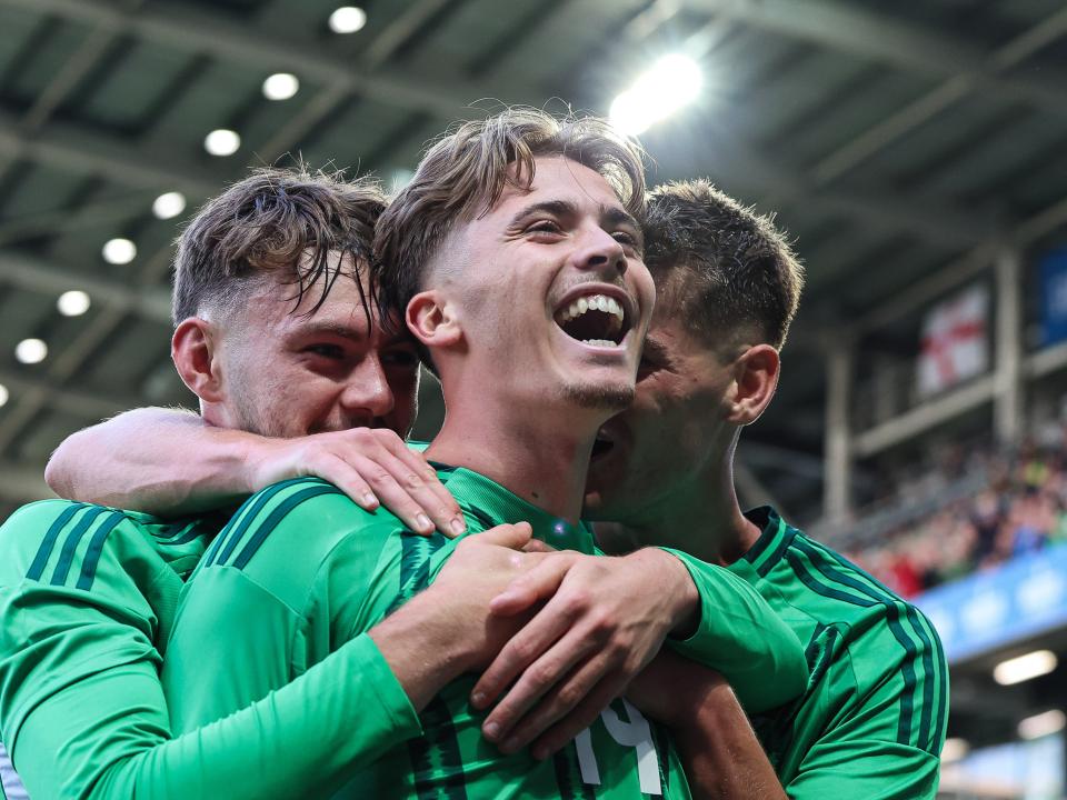 A photo of Isaac Price celebrating a goal for Northern Ireland