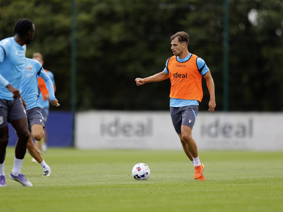 Jayson Molumby on the ball during training 