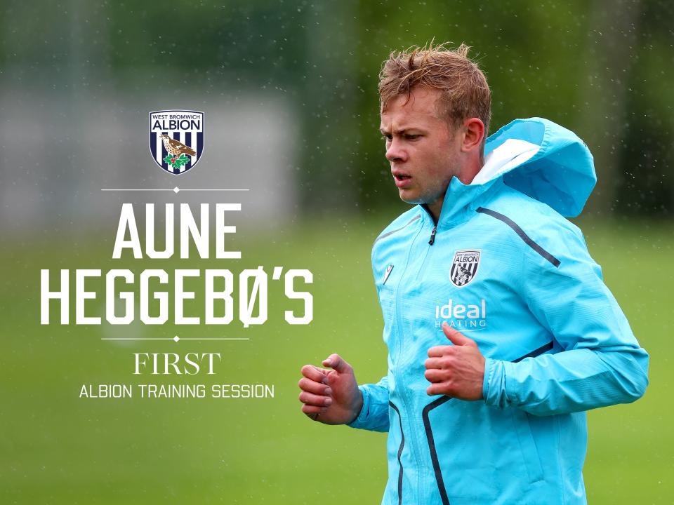 An Aune Heggebø training graphic in Albion's blue 2025/26 training kit