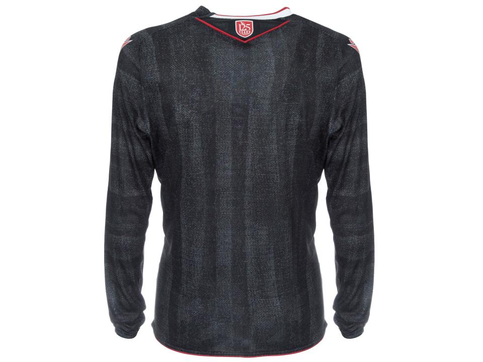 An image of the back of the long sleeve version of Albion's black and red third kit