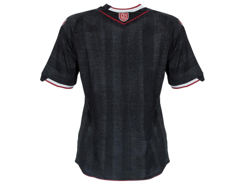 An image of the back of the women's version of Albion's black and red third kit