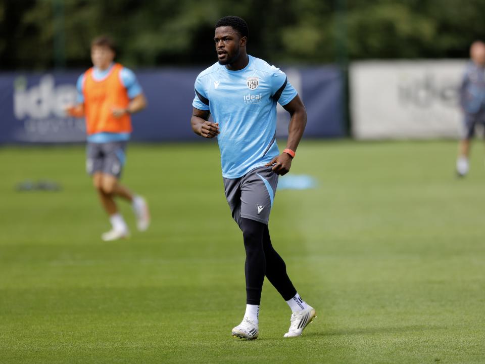 Josh Maja looking out for the ball during a training session