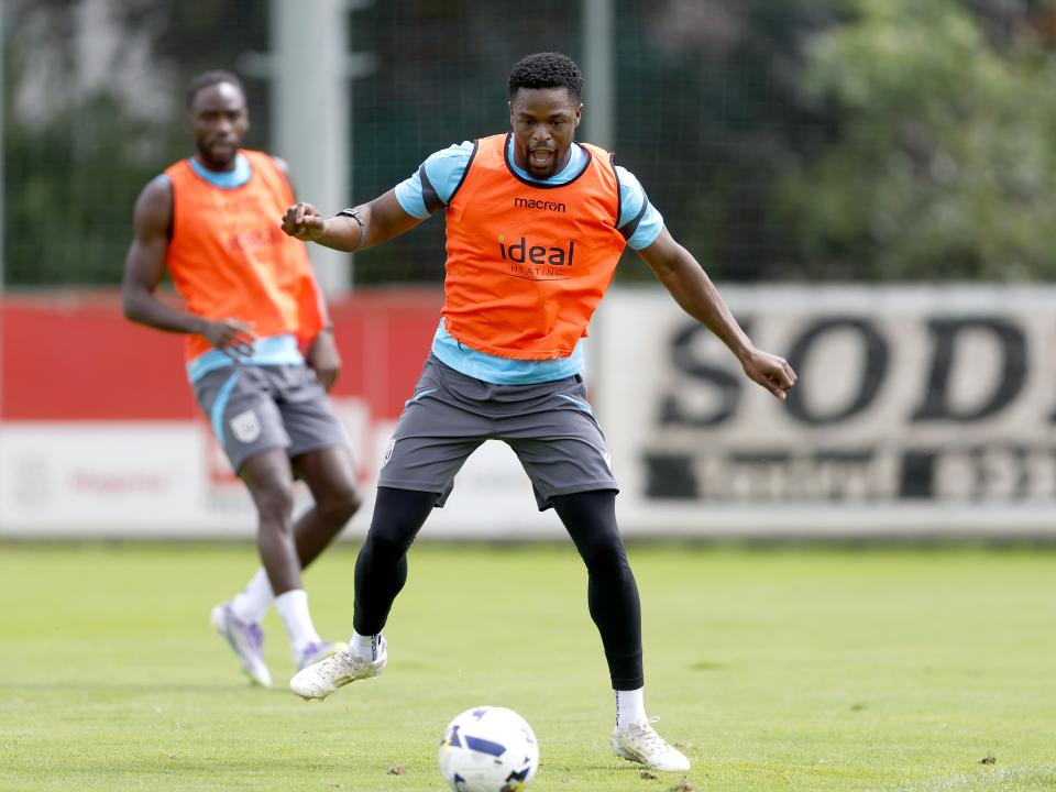 Josh Maja on the ball during a training session in Austria