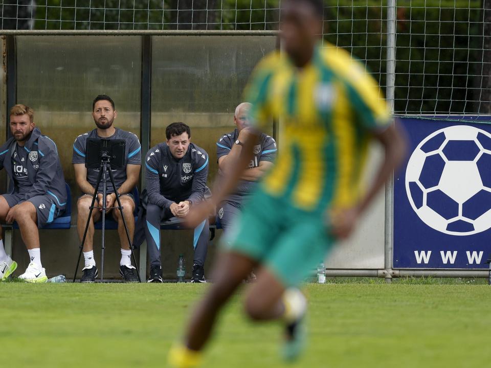 Ryan Mason watching Albion's clash with Dynamo Kyiv sat on the bench 