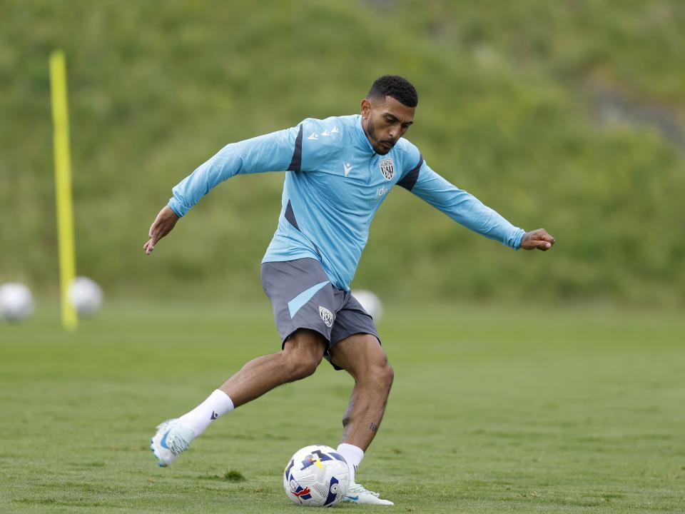 Karlan Grant on the ball during training 
