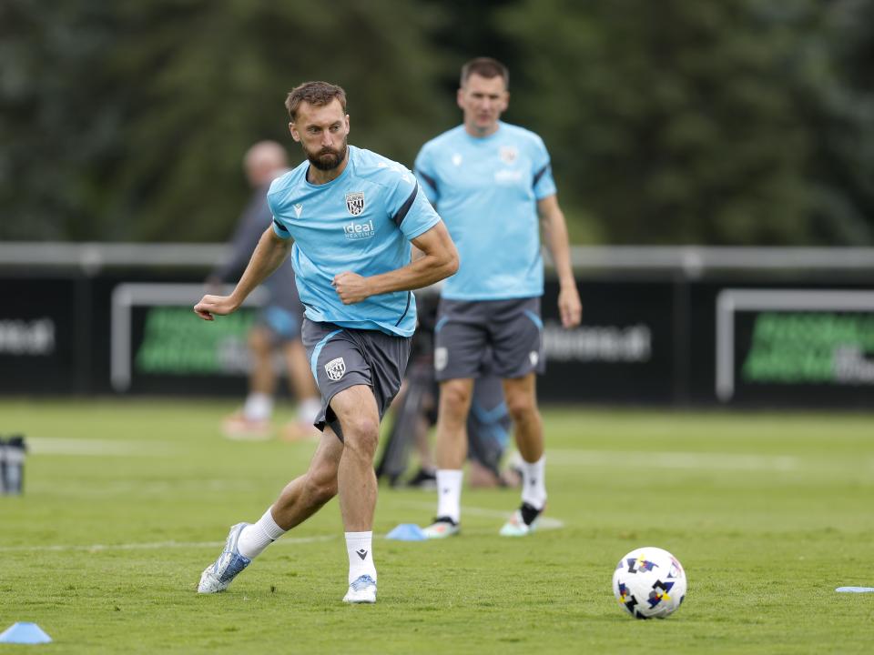 Nat Phillips on the ball during training 