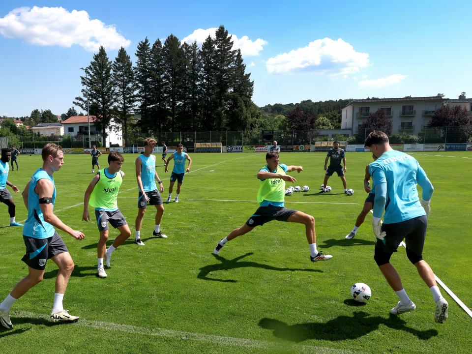 Several players involved in a small-sided game in training
