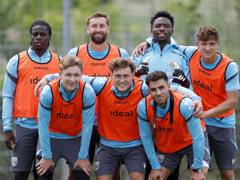 The winning team from a training tournament pose for a team photo. Back row Mo Diomande, Nat Phillips, Ben Cisse & Cole Deeming. Front row Ollie Bostock, Callum Styles and Tammer Bany
