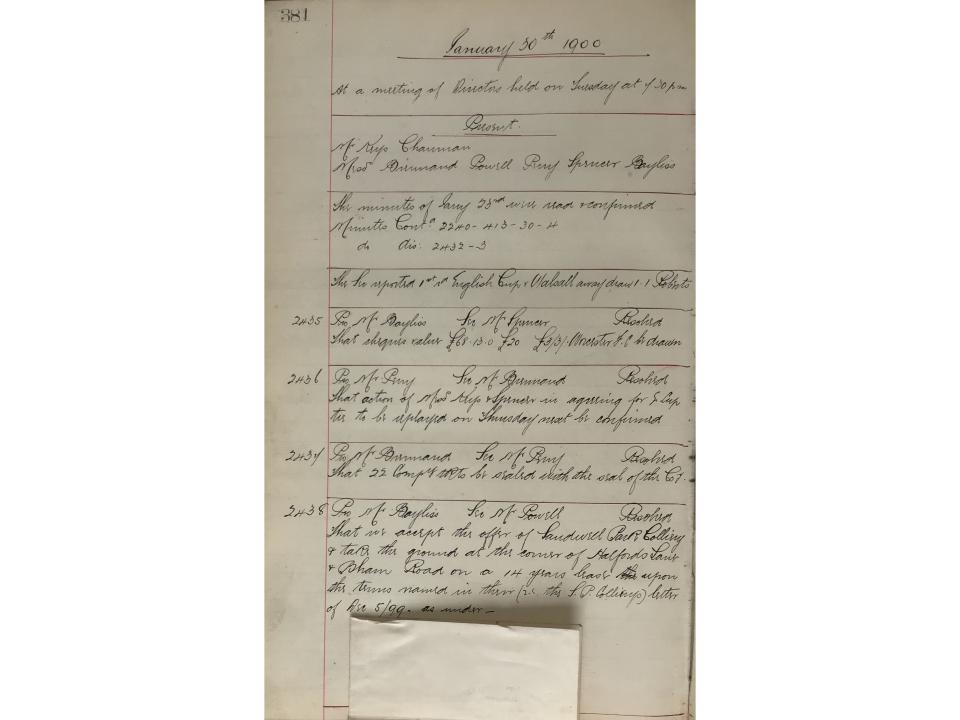 Board Meeting Agreeing to Accept Sandwell Park Colliery offer 30 Jan 1900