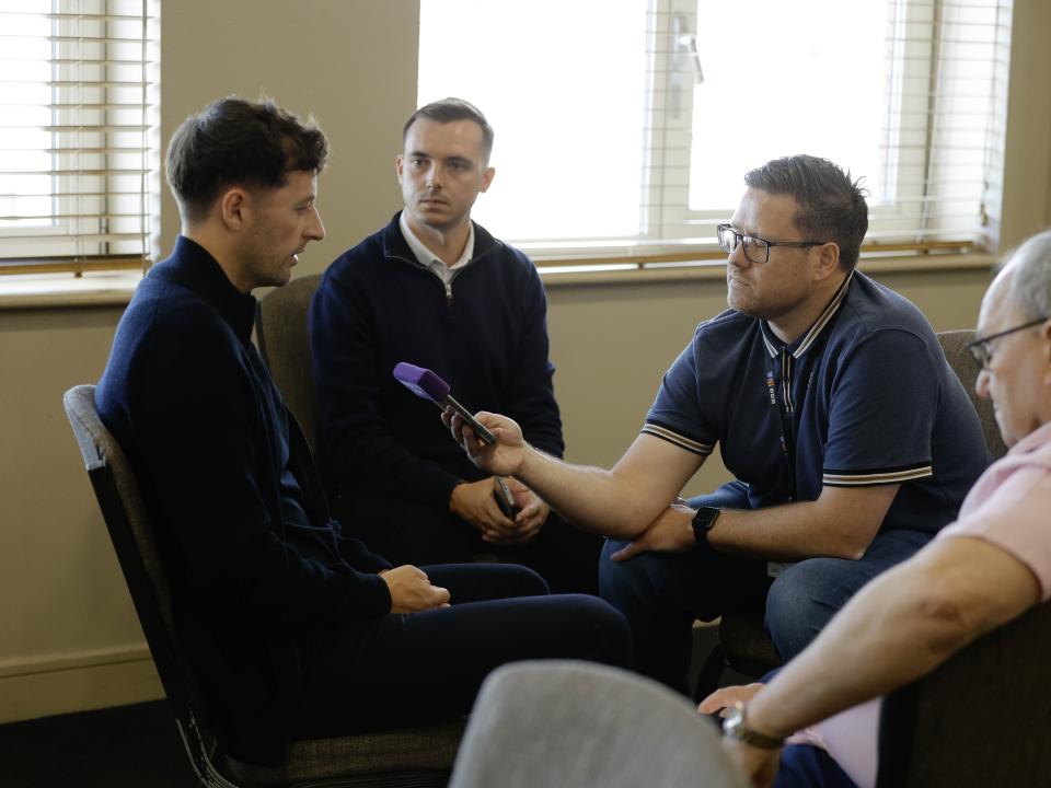 Ryan Mason talking to radio reporters 