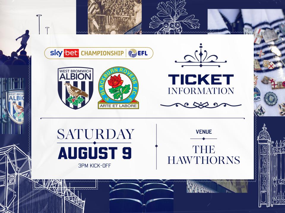 A ticket graphic displaying information for Albion's game against Blackburn