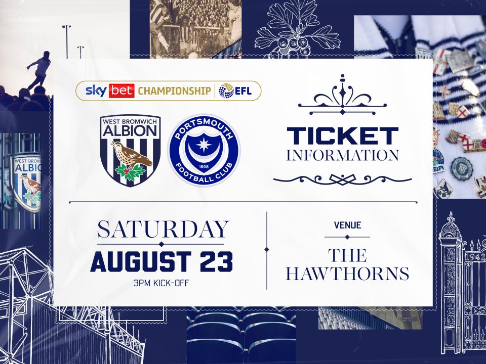 A ticket graphic displaying information for Albion's game against Portsmouth