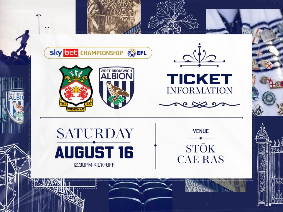 A ticket graphic displaying information for Albion's game against Wrexham