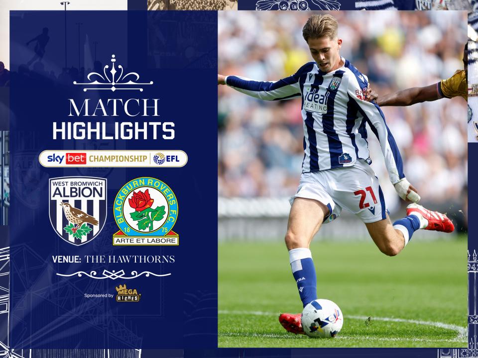 A match highlights graphic, showing a photo of Isaac Price and the badges of Albion and Blackburn