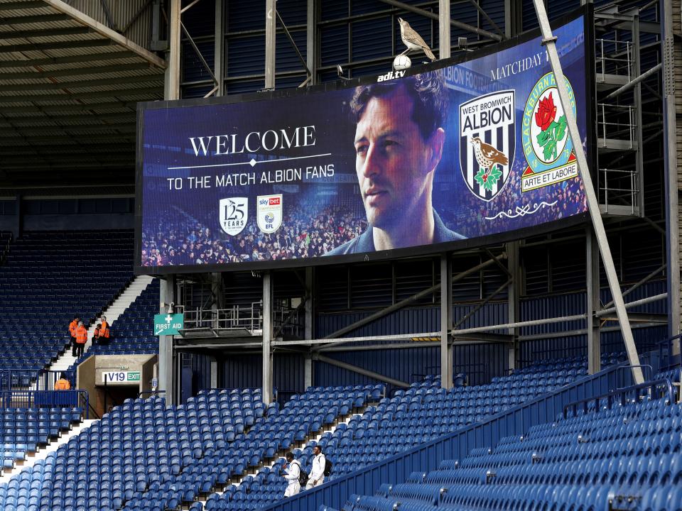 The matchday poster on the big screen at The Hawthorns 
