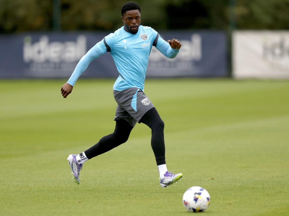 Josh Maja on the ball during training 
