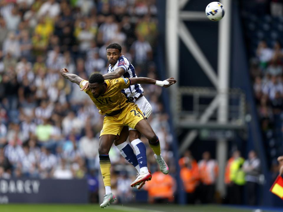 Darnell Furlong jumping for the ball against Blackburn