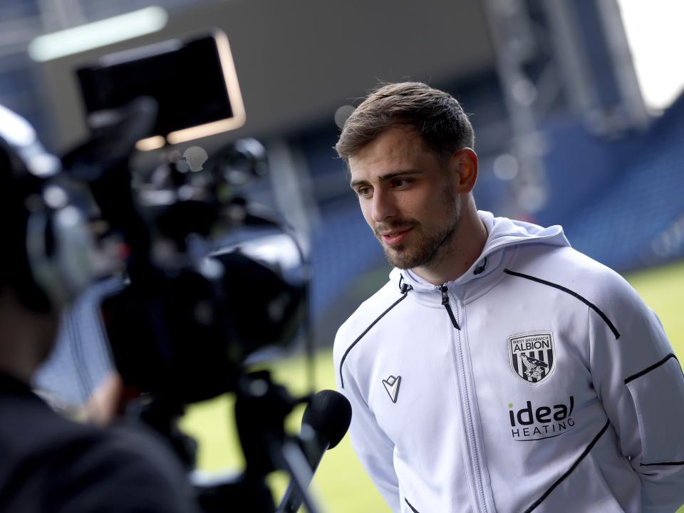 Jayson Molumby is interviewed by WBA TV after the Rayo Vallecano game
