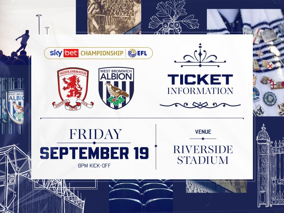 A ticket graphic displaying information for Albion's game against Middlesbrough