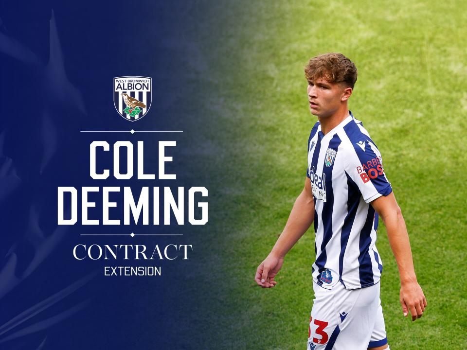Cole Deeming's contract extension graphic with an image of him in action in the home kit 