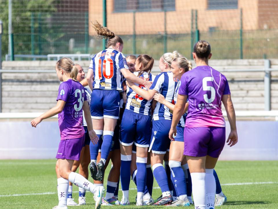 Albion Women celebrate their goal at Loughborough Lightning 