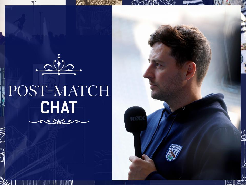 Post-match chat graphic with an image of Ryan Mason being interviewed by WBA TV