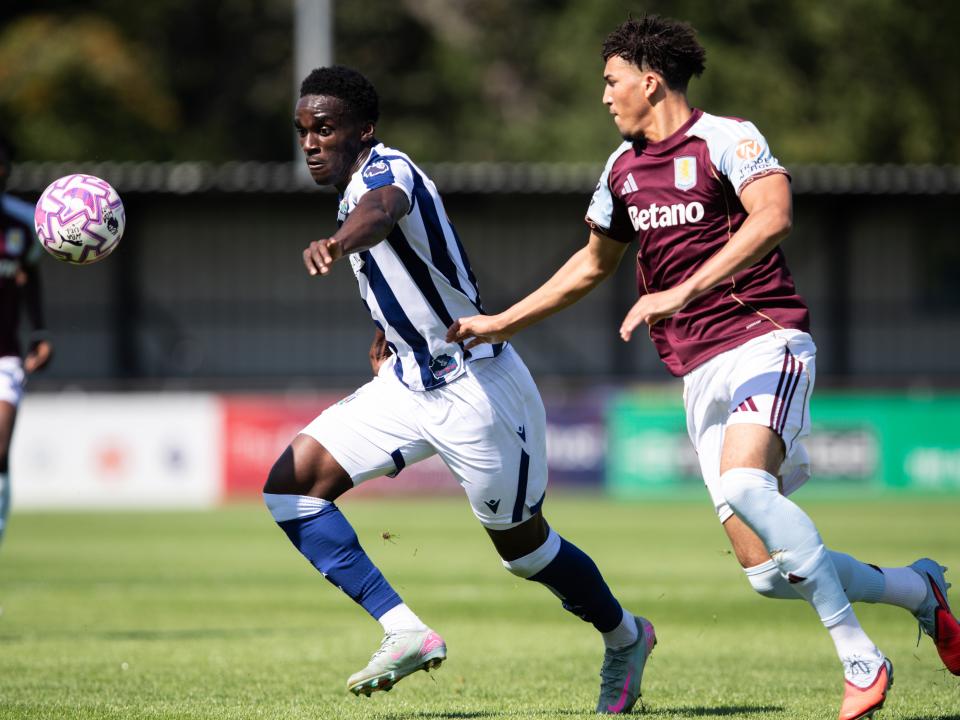 A photo of Albion U21 striker Dan Chimeziri in the 2025/26 home kit