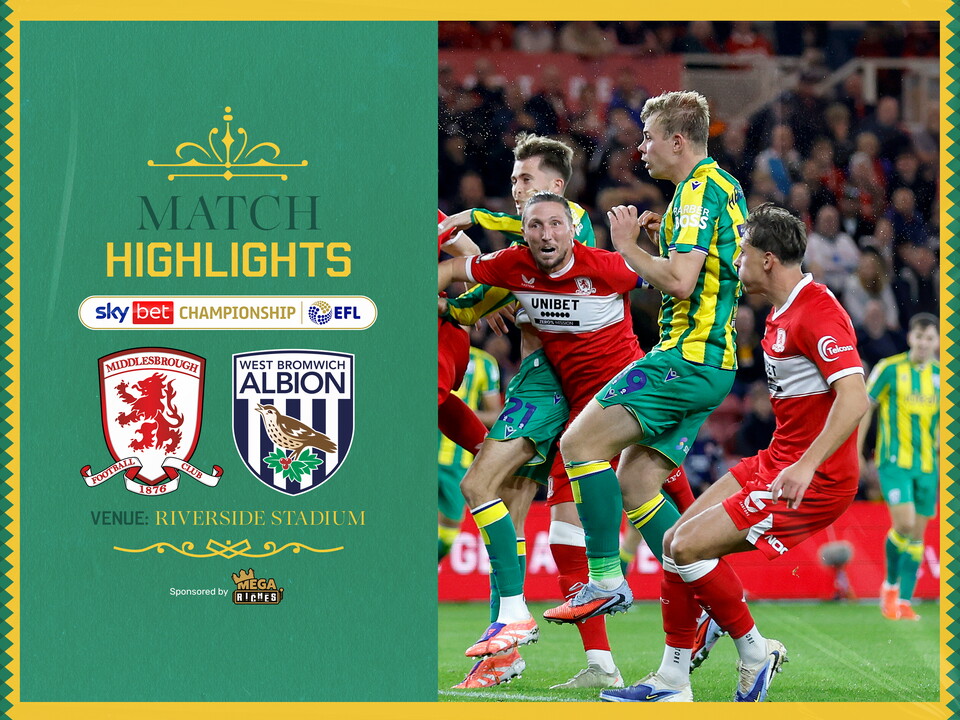 A match highlights graphic in the 2025/26 green an yellow away colours, showing the badges of Middlesbrough and Albion and a photo of Aune Heggebo