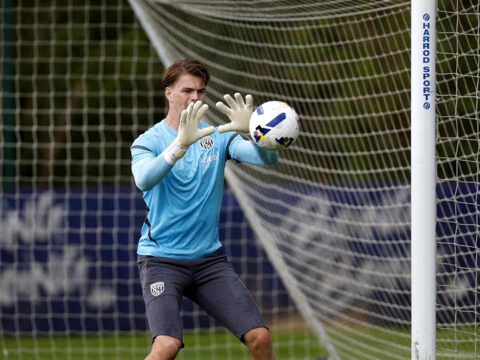 Josh Griffiths catching the ball in training 