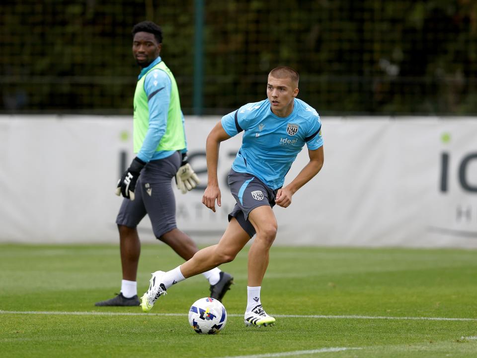 Alfie Gilchrist on the ball during training