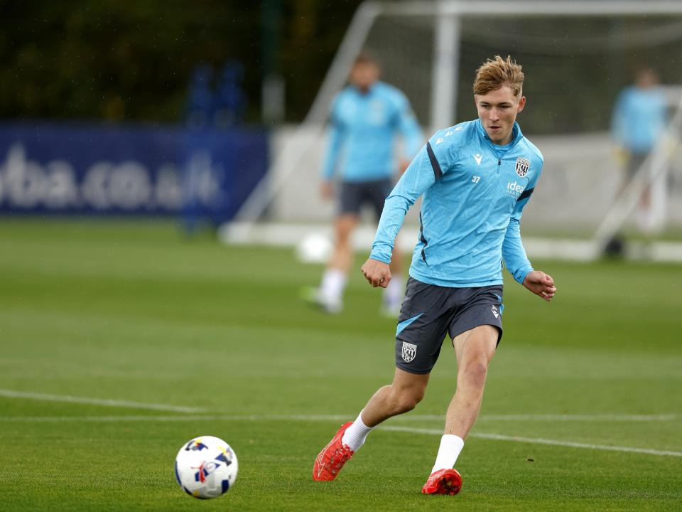 Ollie Bostock on the ball during training